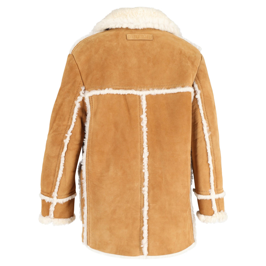 Miu Miu Shearling Single-Breasted Jacket with Pockets in Brown Suede