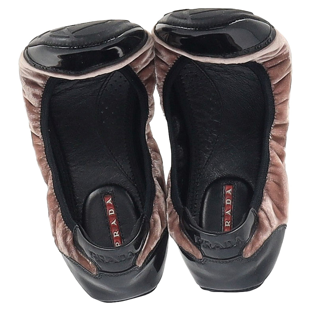 Prada Sport Patent Leather Cap Toe Ballet Flats in Brown Velvet