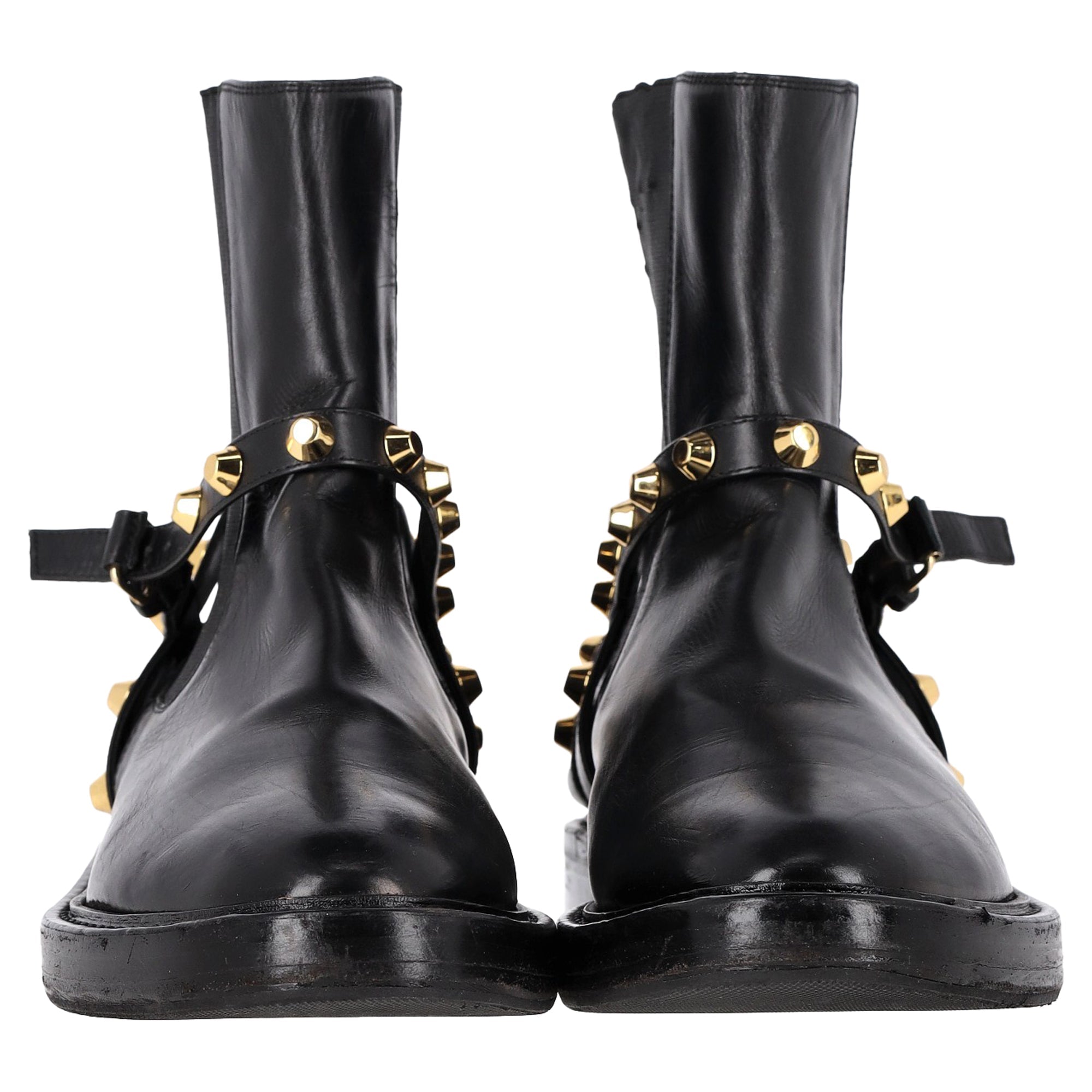 Balenciaga Studded Biker Ankle Boots in Black Leather