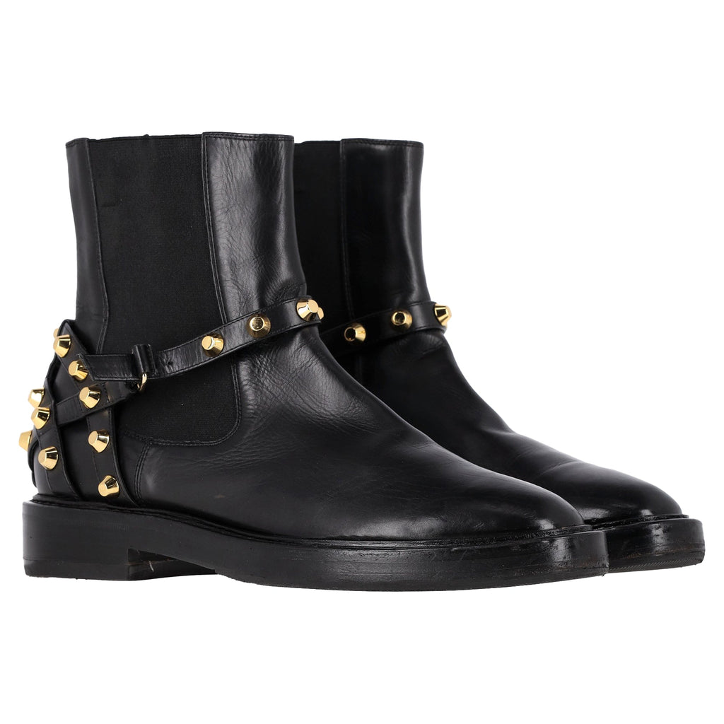 Balenciaga Studded Biker Ankle Boots in Black Leather