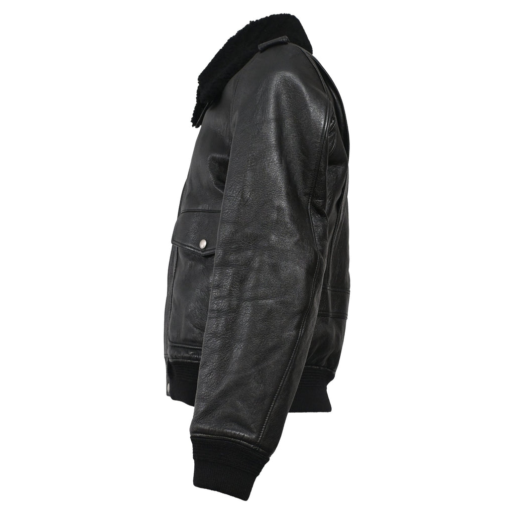 Saint Laurent Shearling Collar Aviator Bomber Jacket in Black Leather