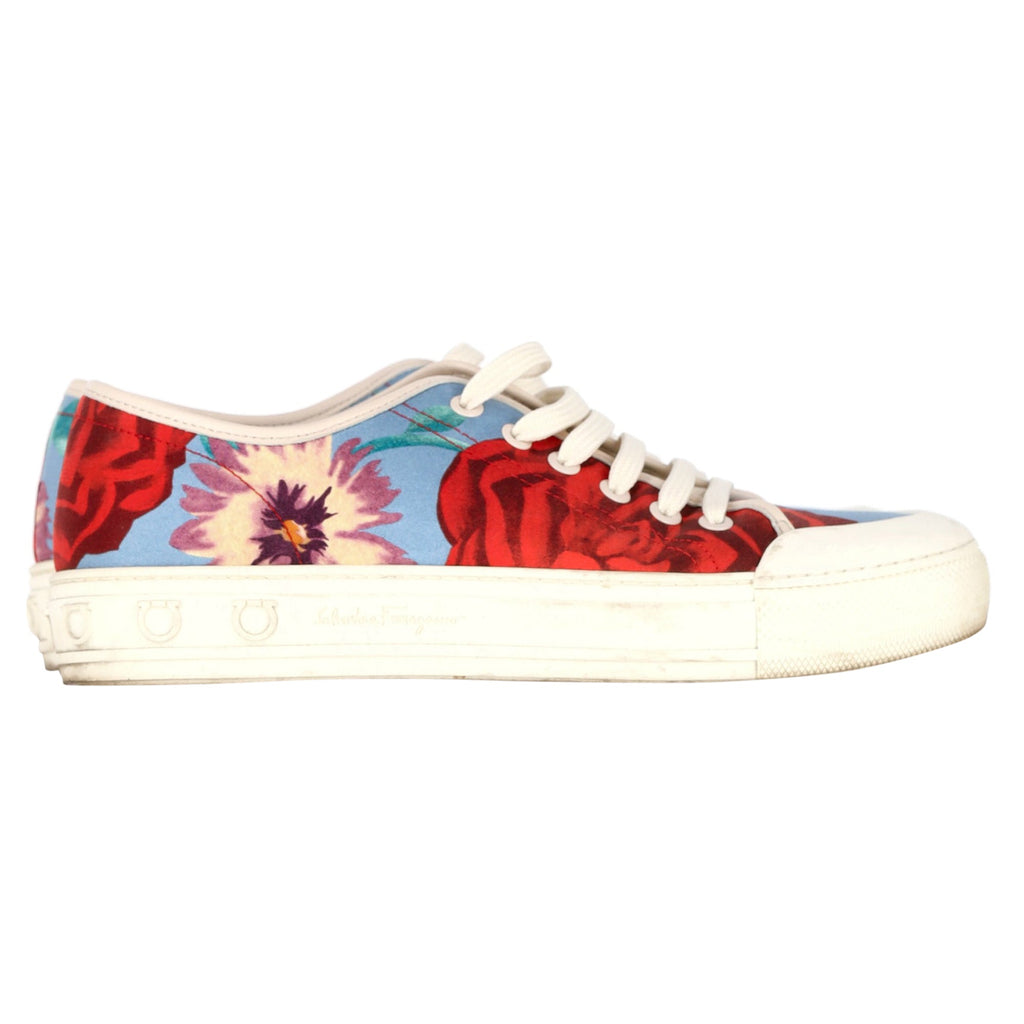 Women's Ferragamo Floral Sneakers in Multicolor Chambray