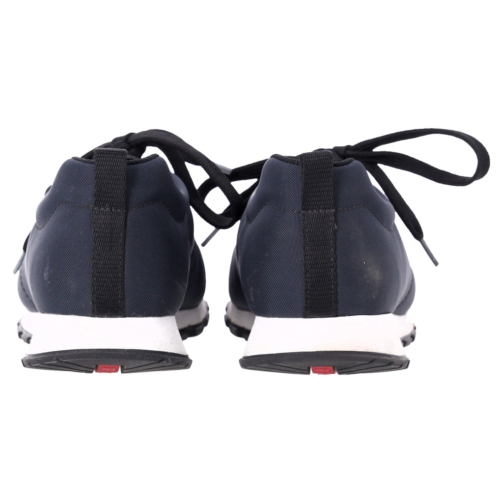 Prada Sport Low Top Lace Up Sneakers in Navy Blue Canvas and Leather