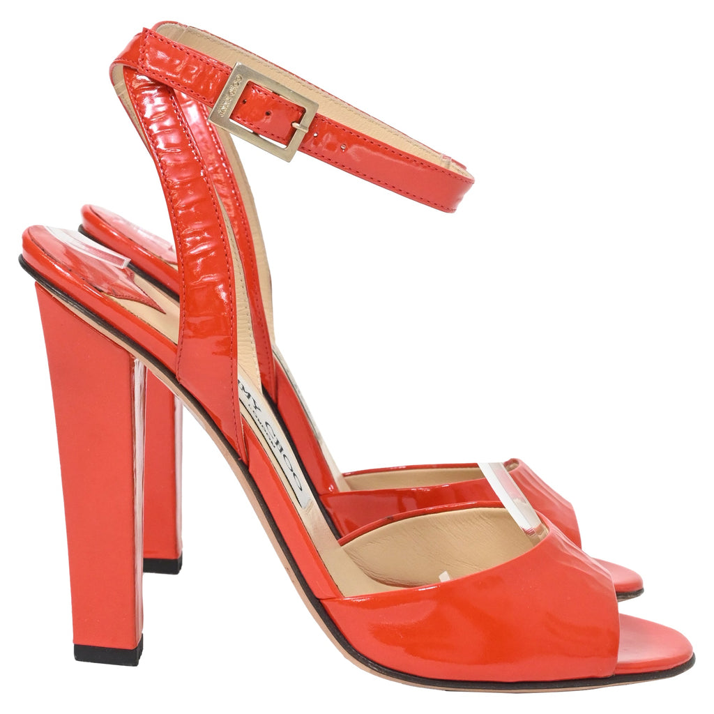 Women's  Jimmy Choo Ankle Strap High-Heeled Sandals in Red Patent Leather