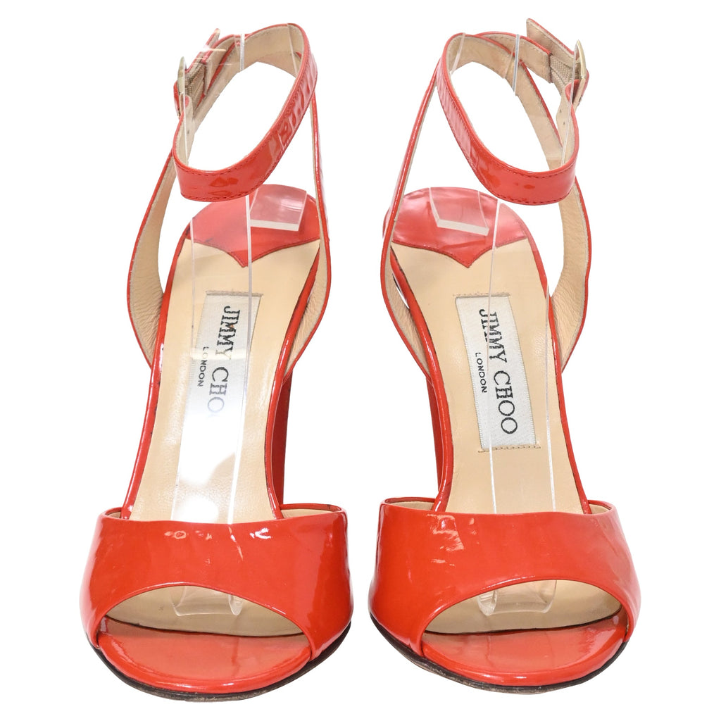 Women's  Jimmy Choo Ankle Strap High-Heeled Sandals in Red Patent Leather