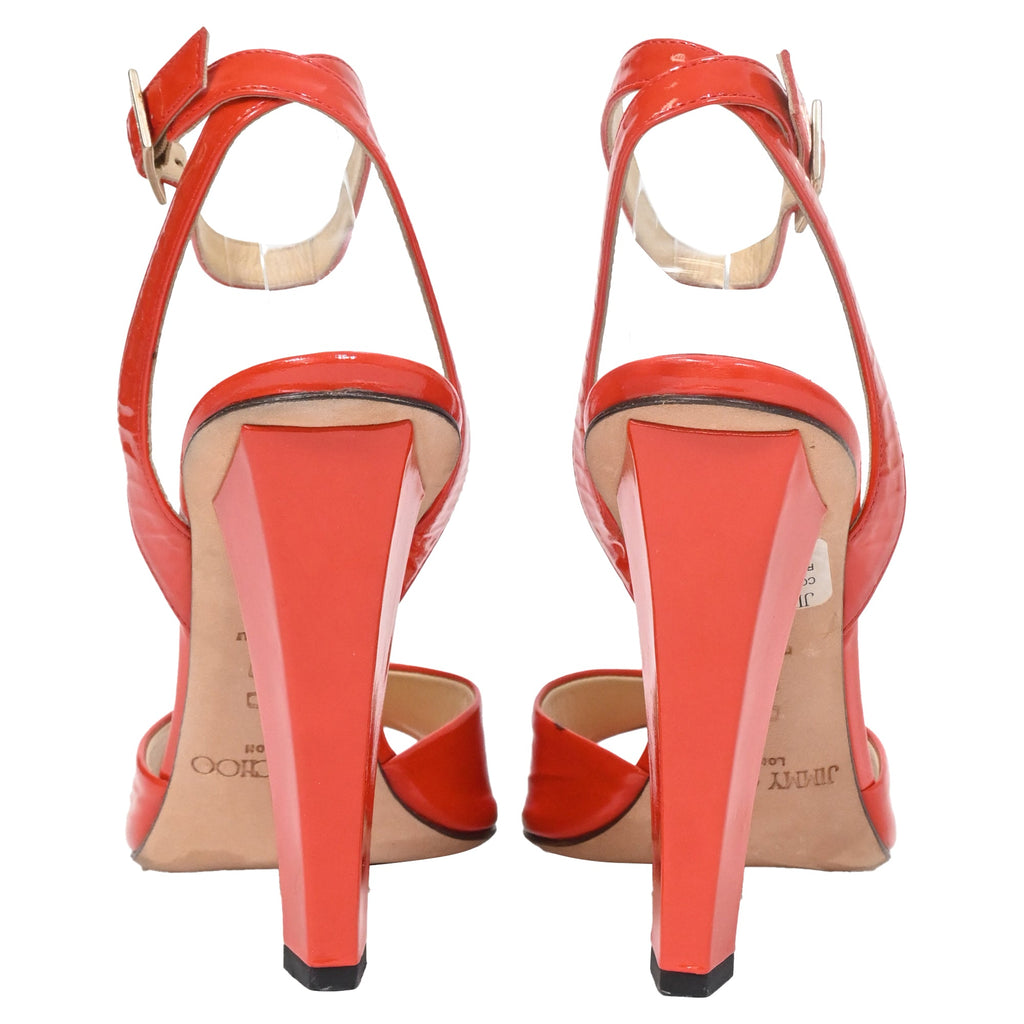 Women's  Jimmy Choo Ankle Strap High-Heeled Sandals in Red Patent Leather