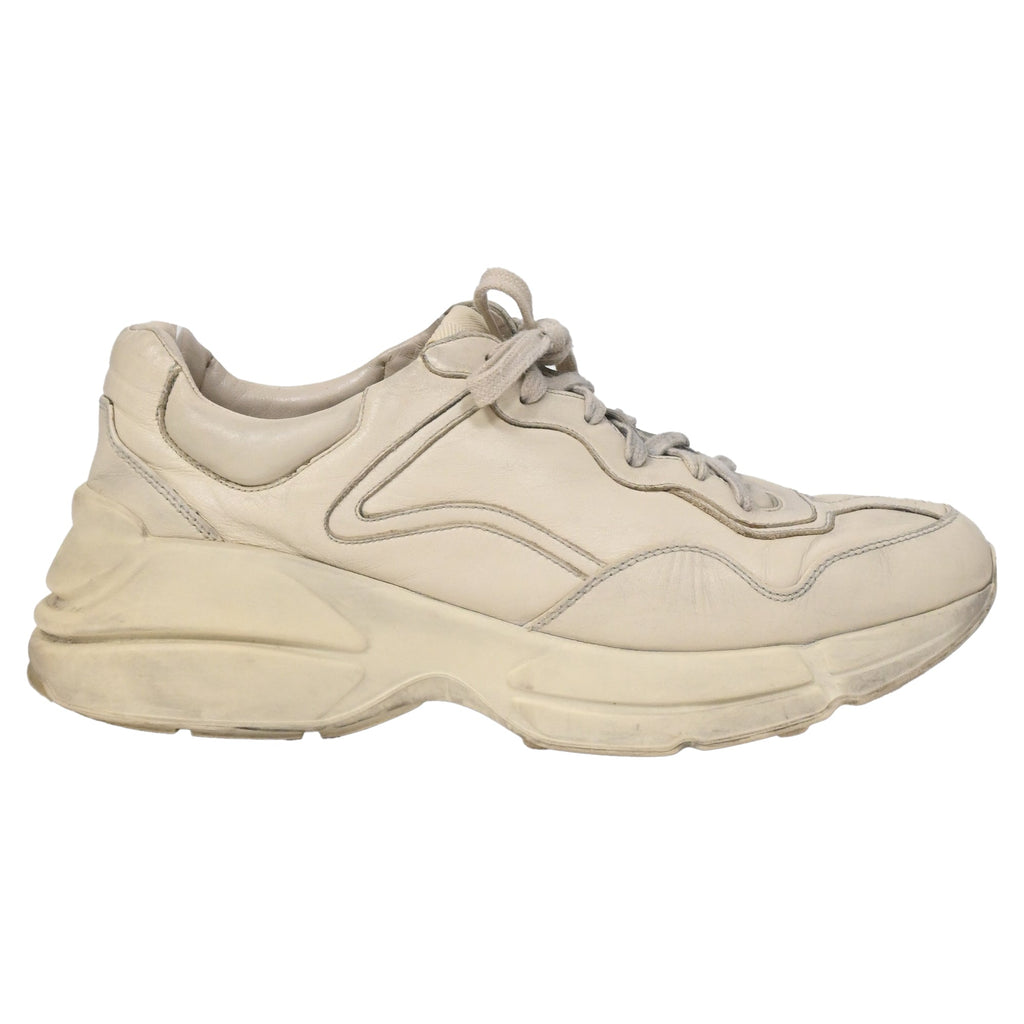 Gucci Rhyton Distressed Lace-Up Sneakers in Cream Leather