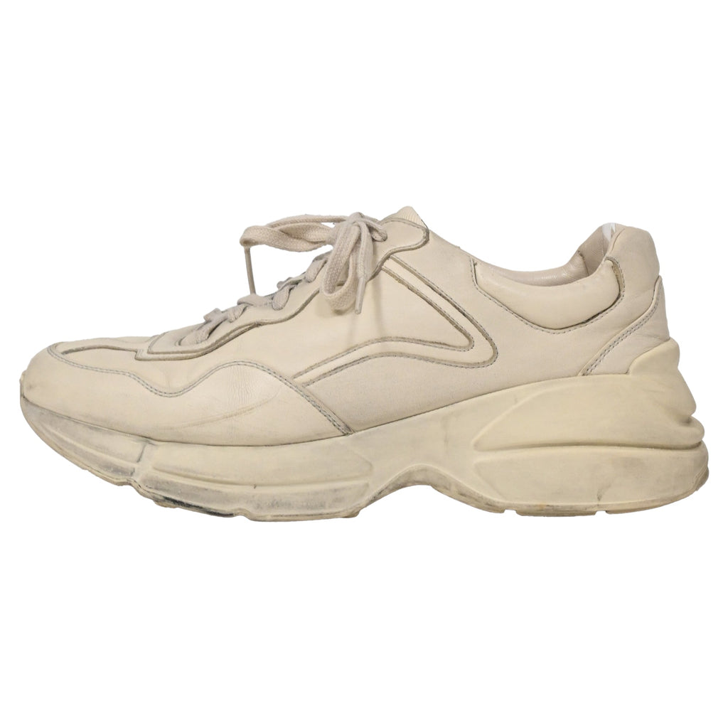 Gucci Rhyton Distressed Lace-Up Sneakers in Cream Leather
