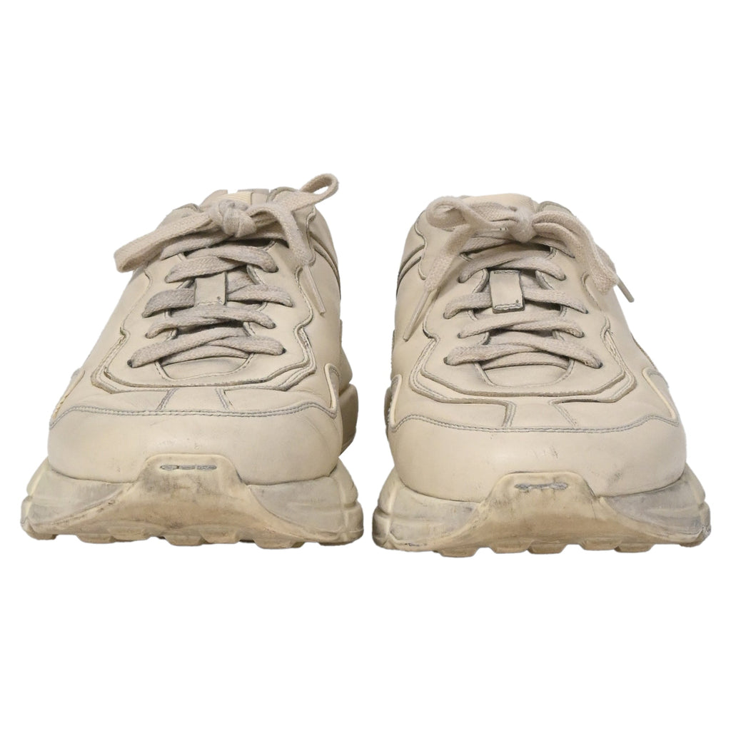 Gucci Rhyton Distressed Lace-Up Sneakers in Cream Leather