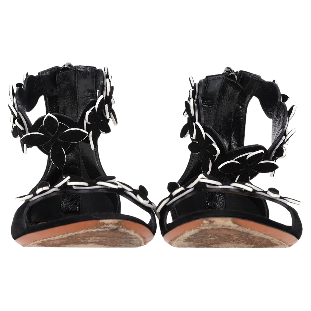 Women's Alaïa Flower Detail Sandals in Black Suede