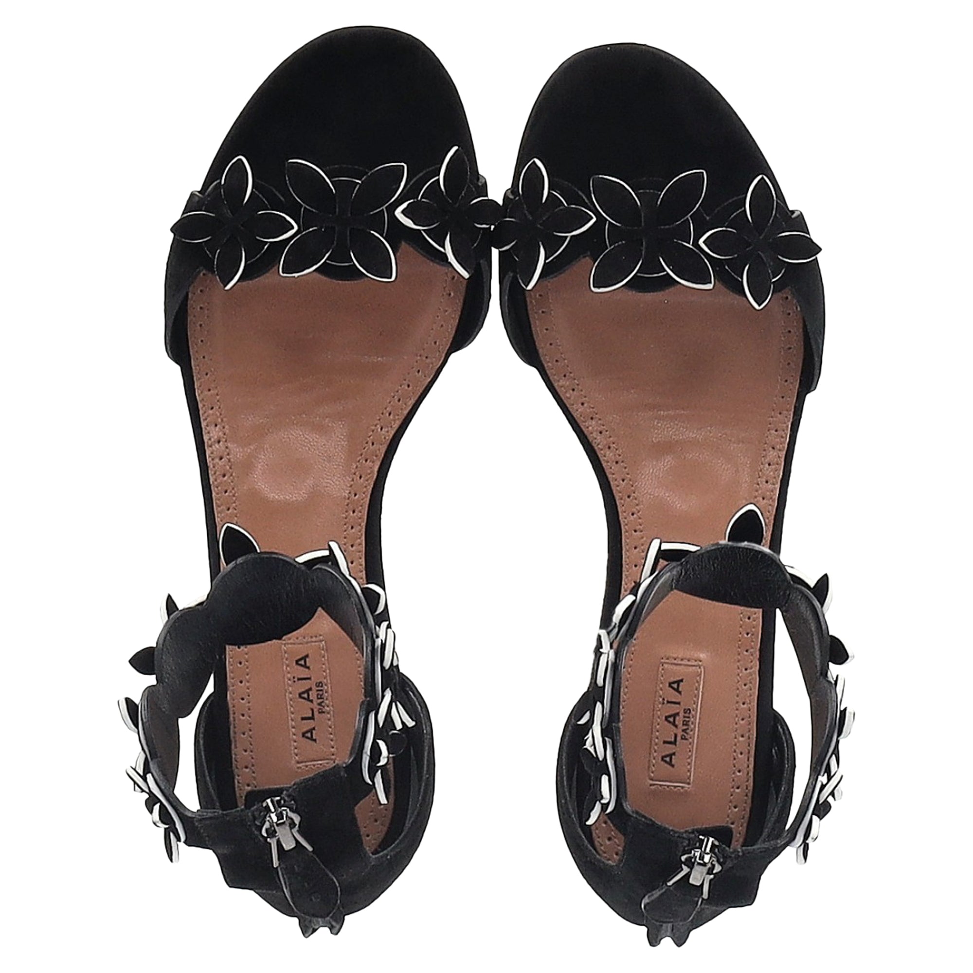Women's Alaïa Flower Detail Sandals in Black Suede