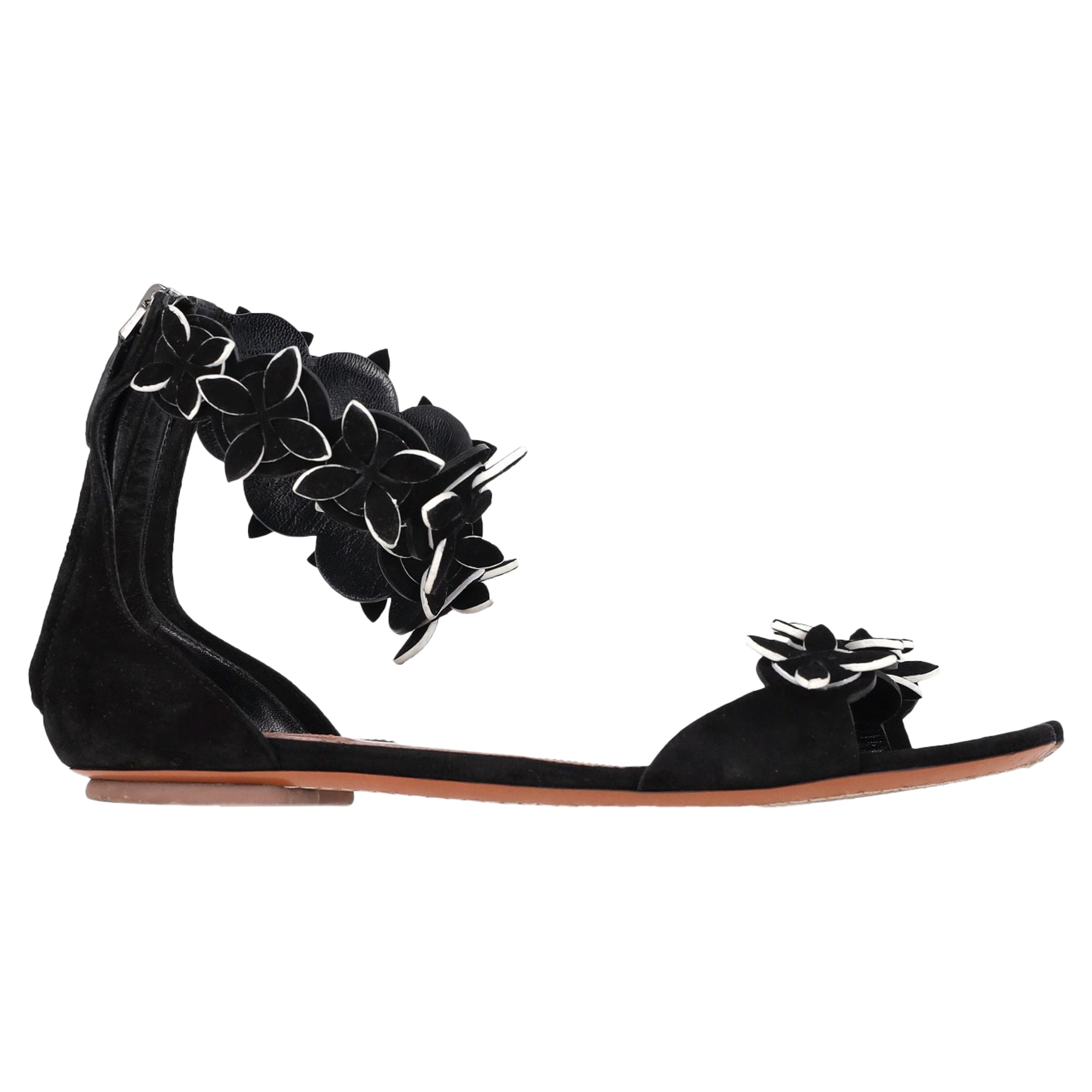 Women's Alaïa Flower Detail Sandals in Black Suede
