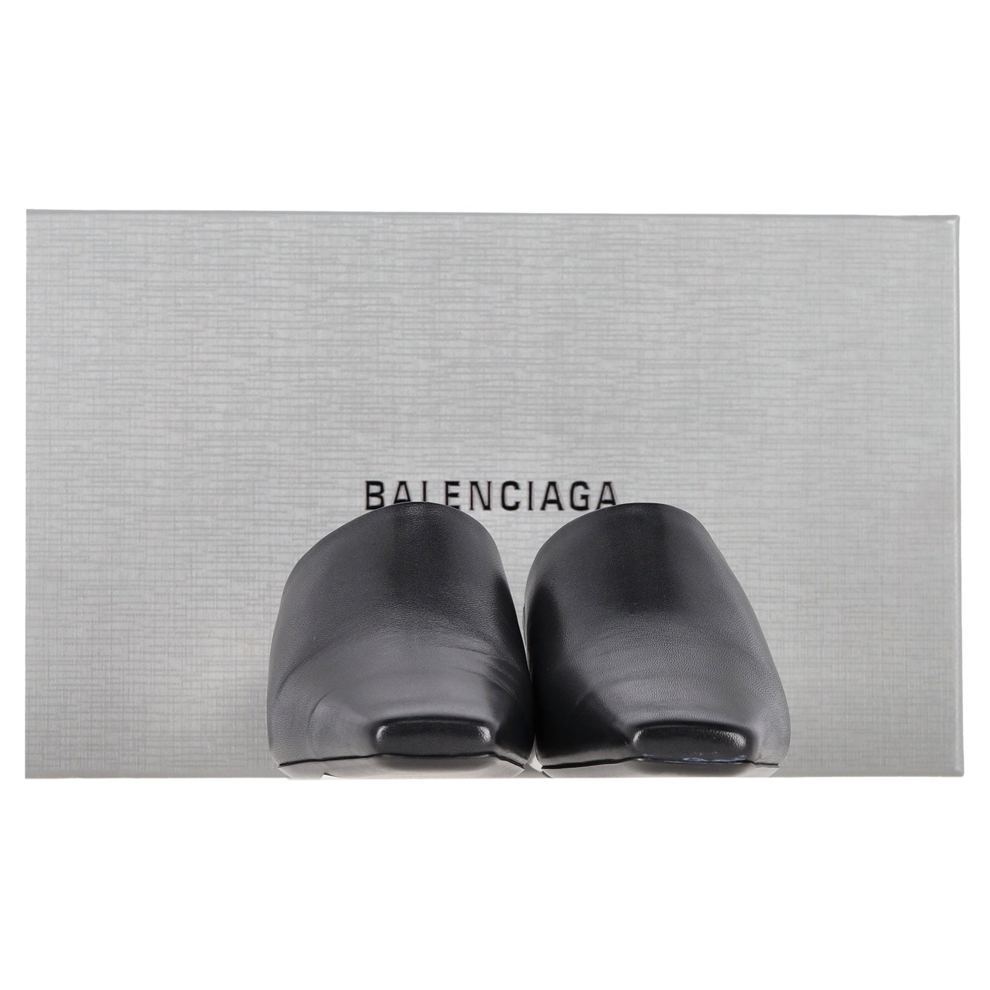 Balenciaga Typo Chrome Heel Mules in Black Leather