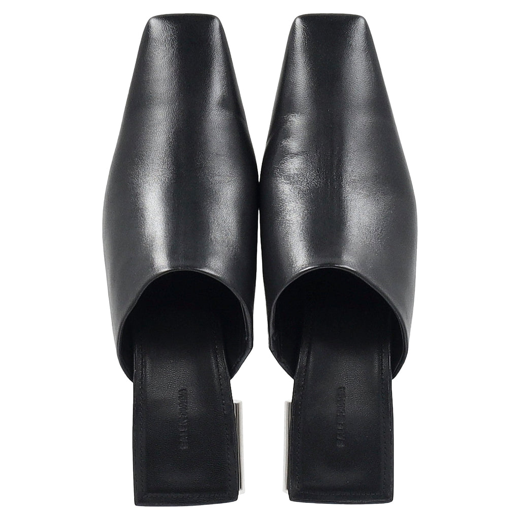 Balenciaga Typo Chrome Heel Mules in Black Leather