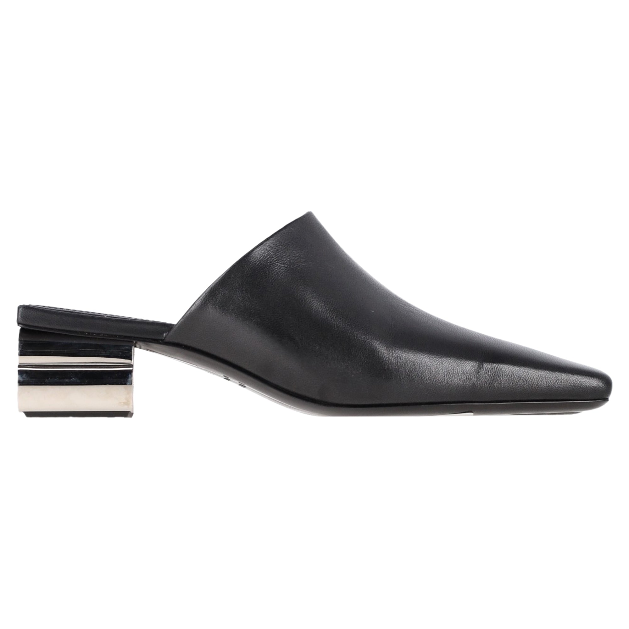 Balenciaga Typo Chrome Heel Mules in Black Leather