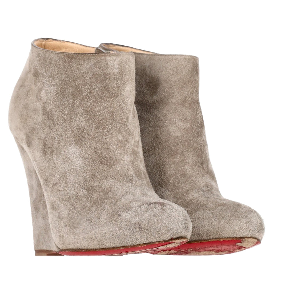 Women's Christian Louboutin Belle Zeppa 100 Wedge Ankle Boots in Grey Suede