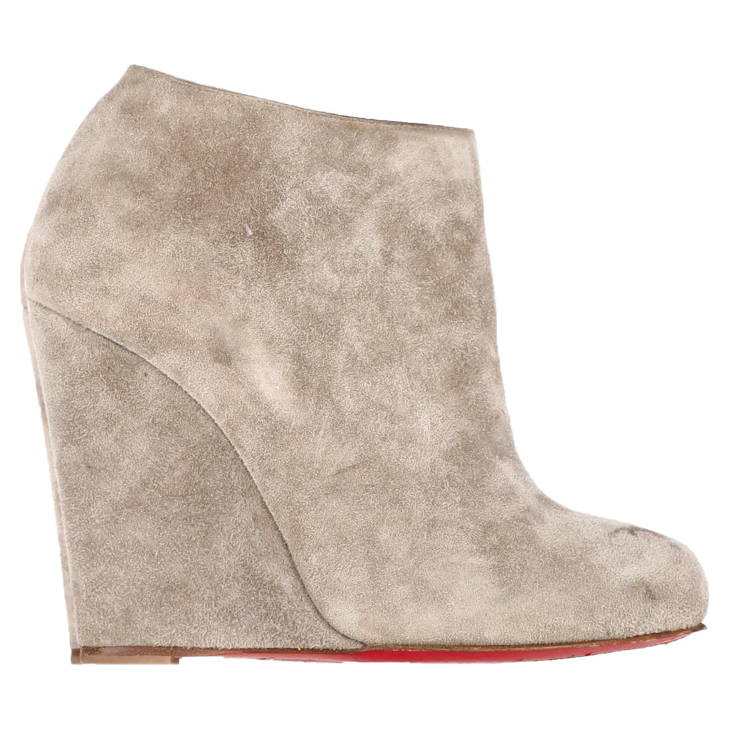Women's Christian Louboutin Belle Zeppa 100 Wedge Ankle Boots in Grey Suede