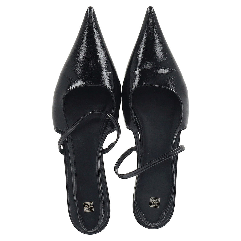 Totême Pointed Slingback Ballet Flats in Black Patent Calf Leather