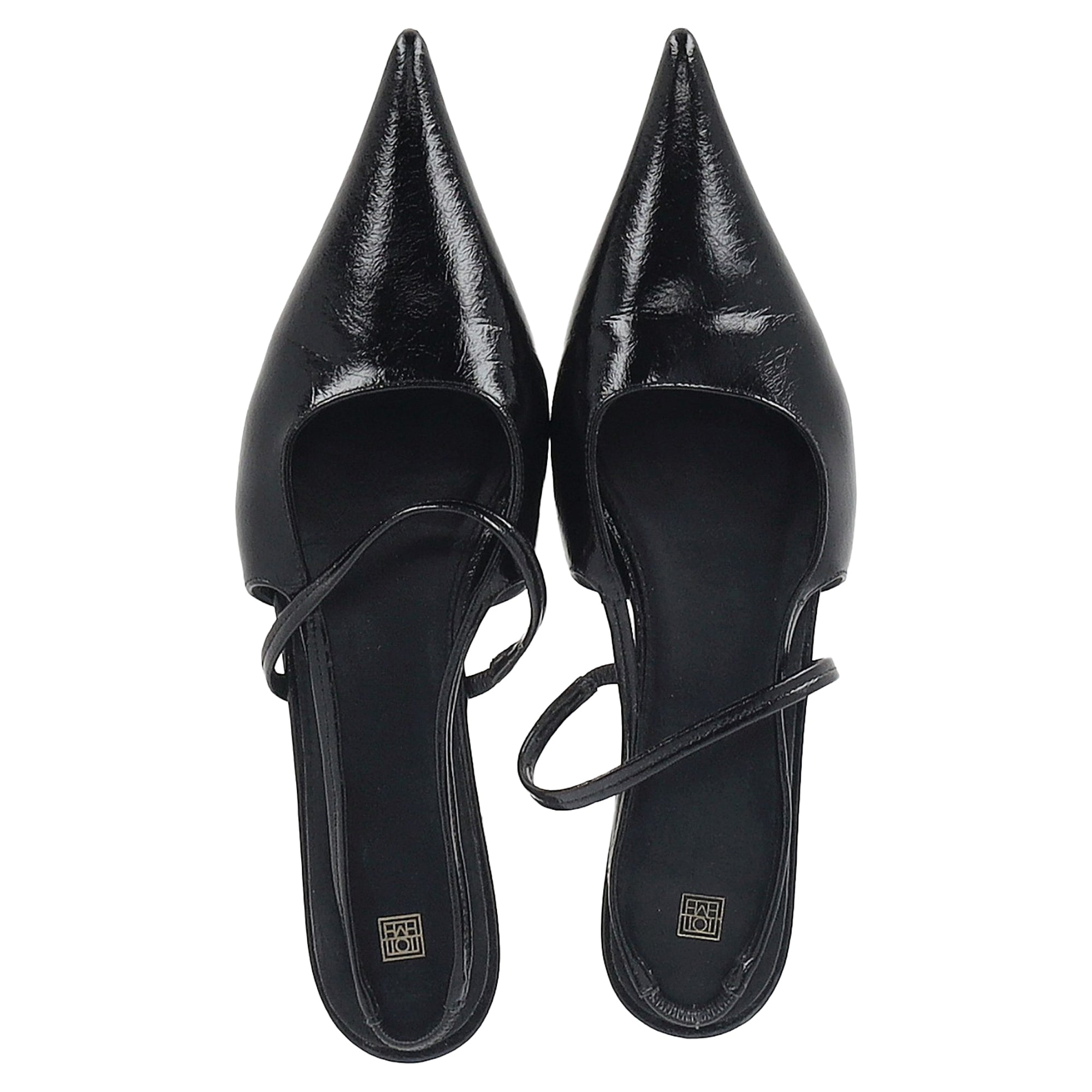 Totême Pointed Slingback Ballet Flats in Black Patent Calf Leather