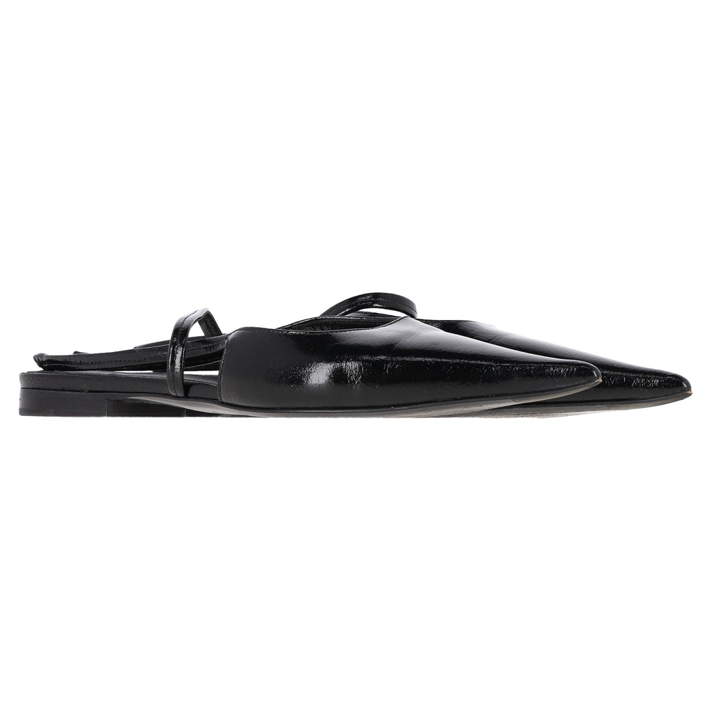 Totême Pointed Slingback Ballet Flats in Black Patent Calf Leather
