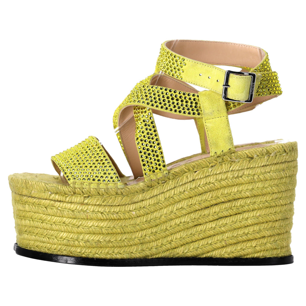 Women's Loewe x Paula's Ibiza Embellished Petal Espadrille Platform Sandals in Lime Suede
