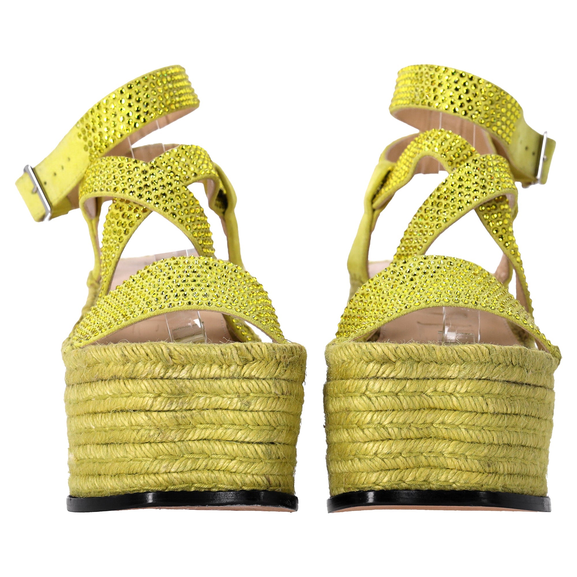 Women's Loewe x Paula's Ibiza Embellished Petal Espadrille Platform Sandals in Lime Suede