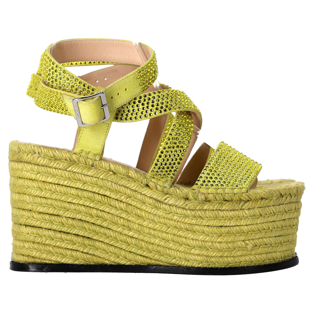 Women's Loewe x Paula's Ibiza Embellished Petal Espadrille Platform Sandals in Lime Suede