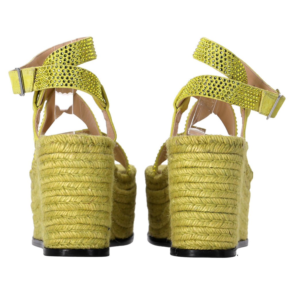 Women's Loewe x Paula's Ibiza Embellished Petal Espadrille Platform Sandals in Lime Suede