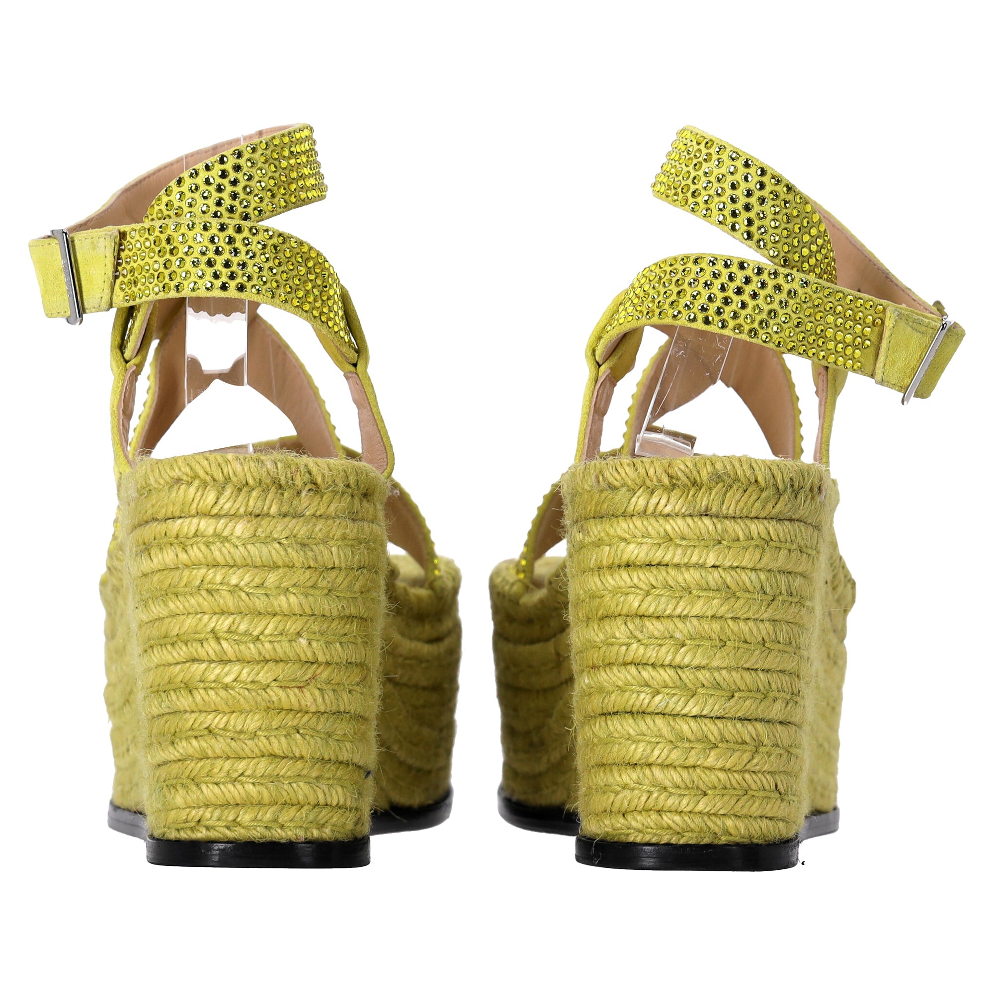 Women's Loewe x Paula's Ibiza Embellished Petal Espadrille Platform Sandals in Lime Suede