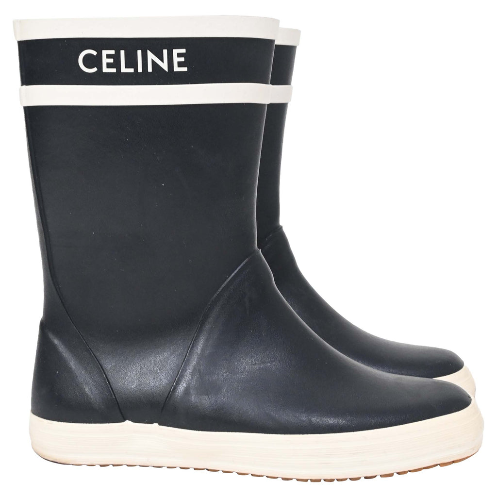 Women's Celine Logo Rain Boots in Black Rubber