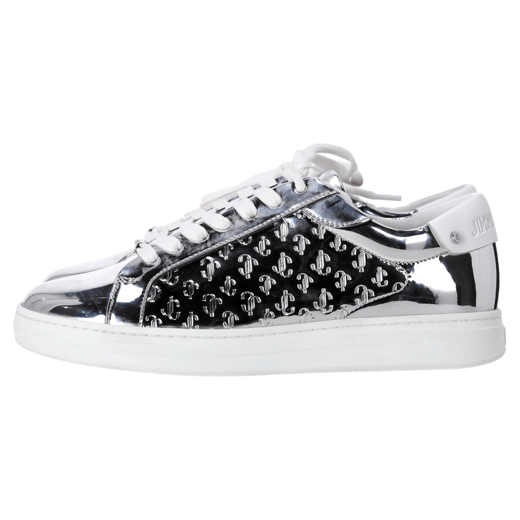 Women's  Jimmy Choo Rome/F Monogram Sneakers in Metallic Silver Leather