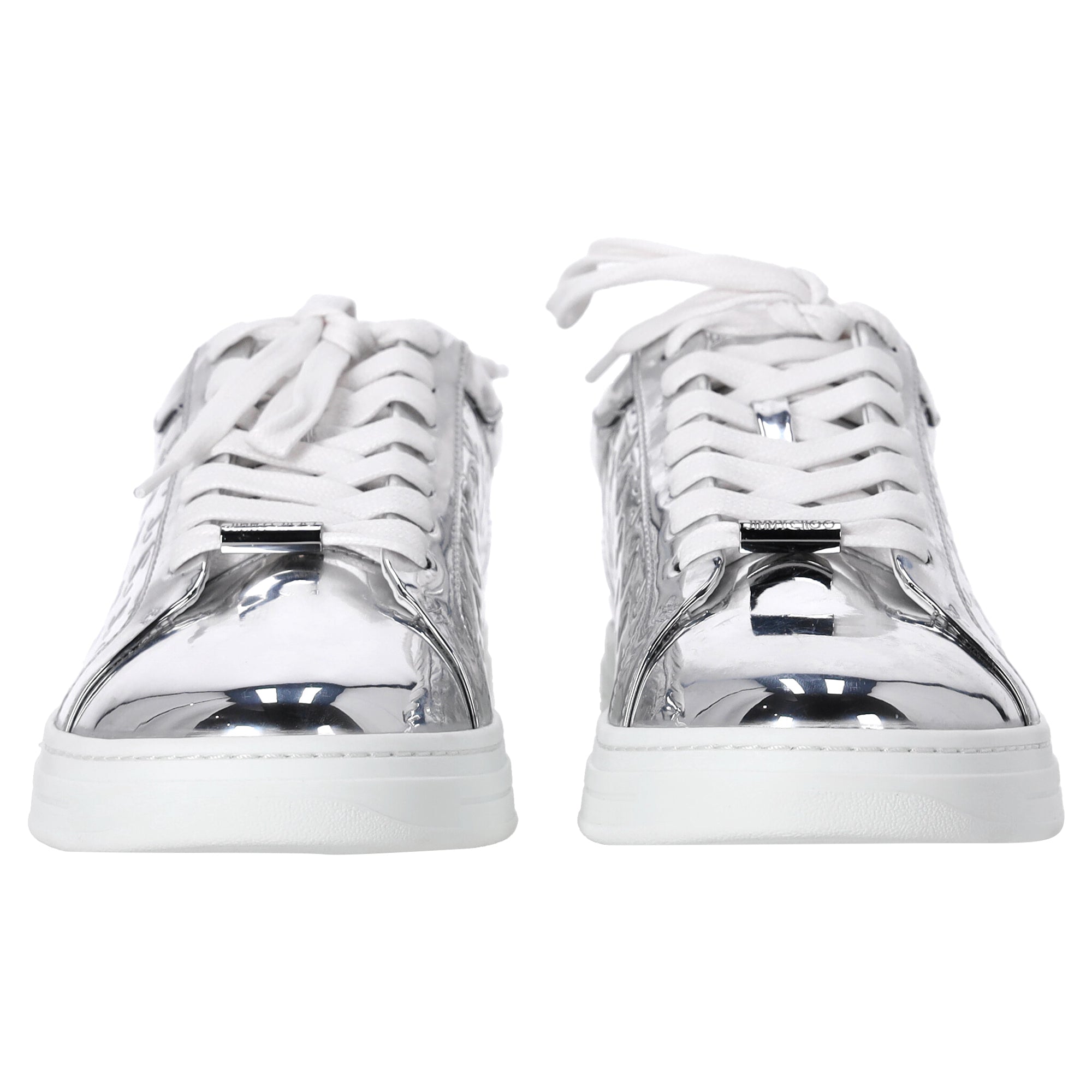 Women's  Jimmy Choo Rome/F Monogram Sneakers in Metallic Silver Leather