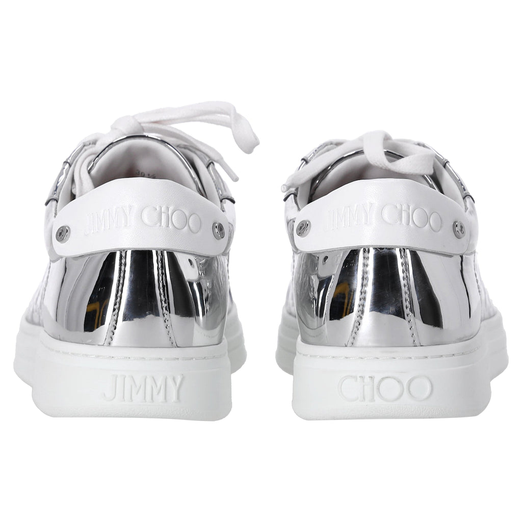 Women's  Jimmy Choo Rome/F Monogram Sneakers in Metallic Silver Leather