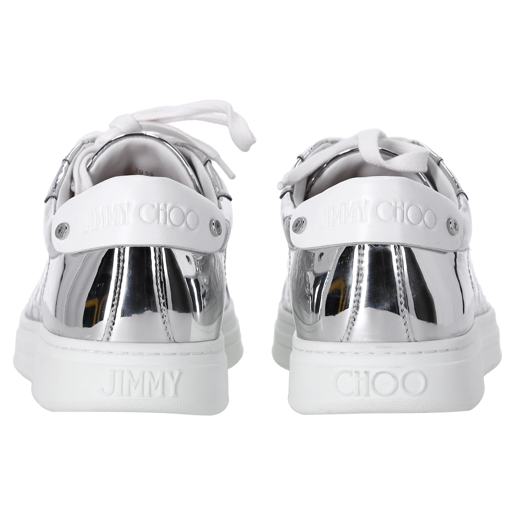 Women's  Jimmy Choo Rome/F Monogram Sneakers in Metallic Silver Leather