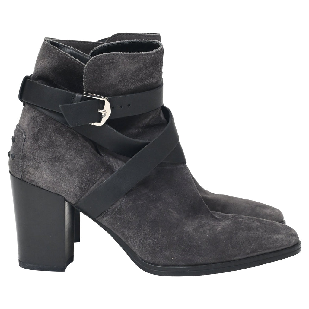 Women's Tod's Belt Ankle Boots in Grey Suede