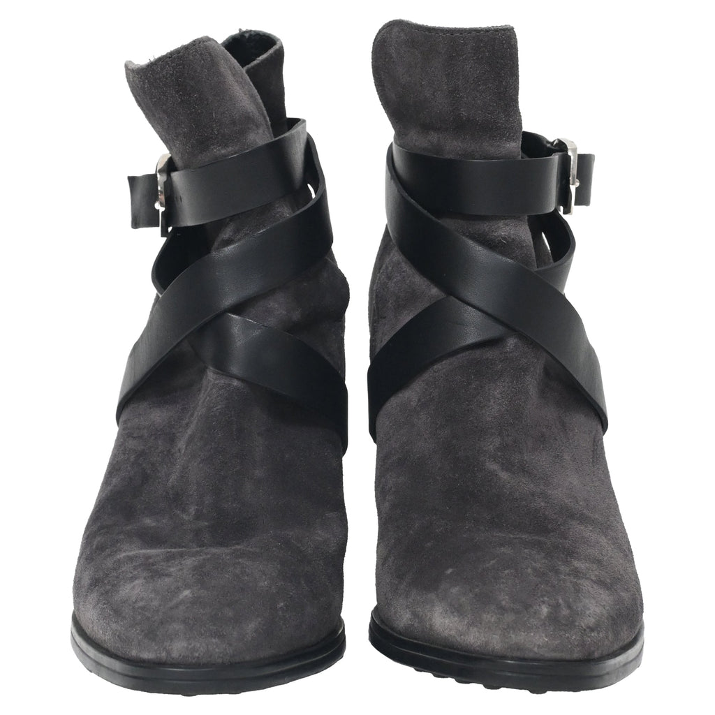 Women's Tod's Belt Ankle Boots in Grey Suede