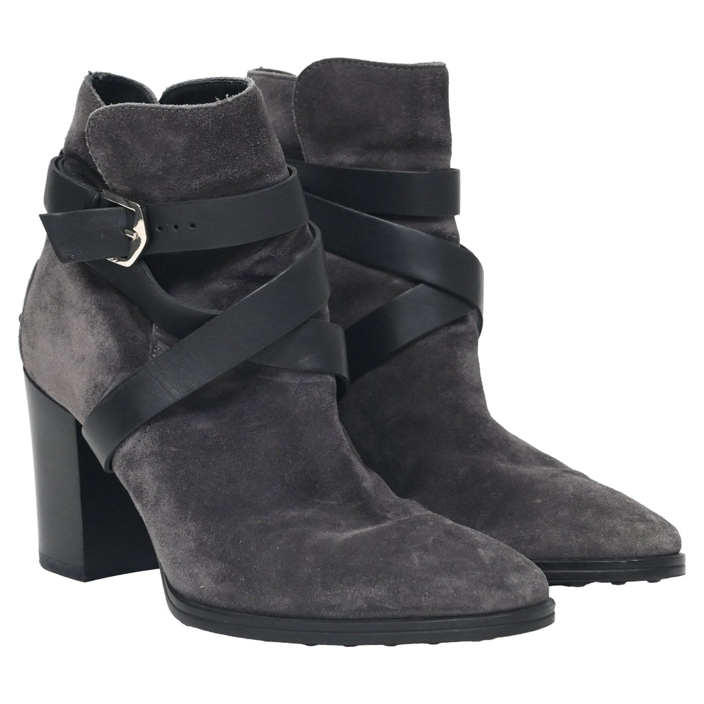Women's Tod's Belt Ankle Boots in Grey Suede