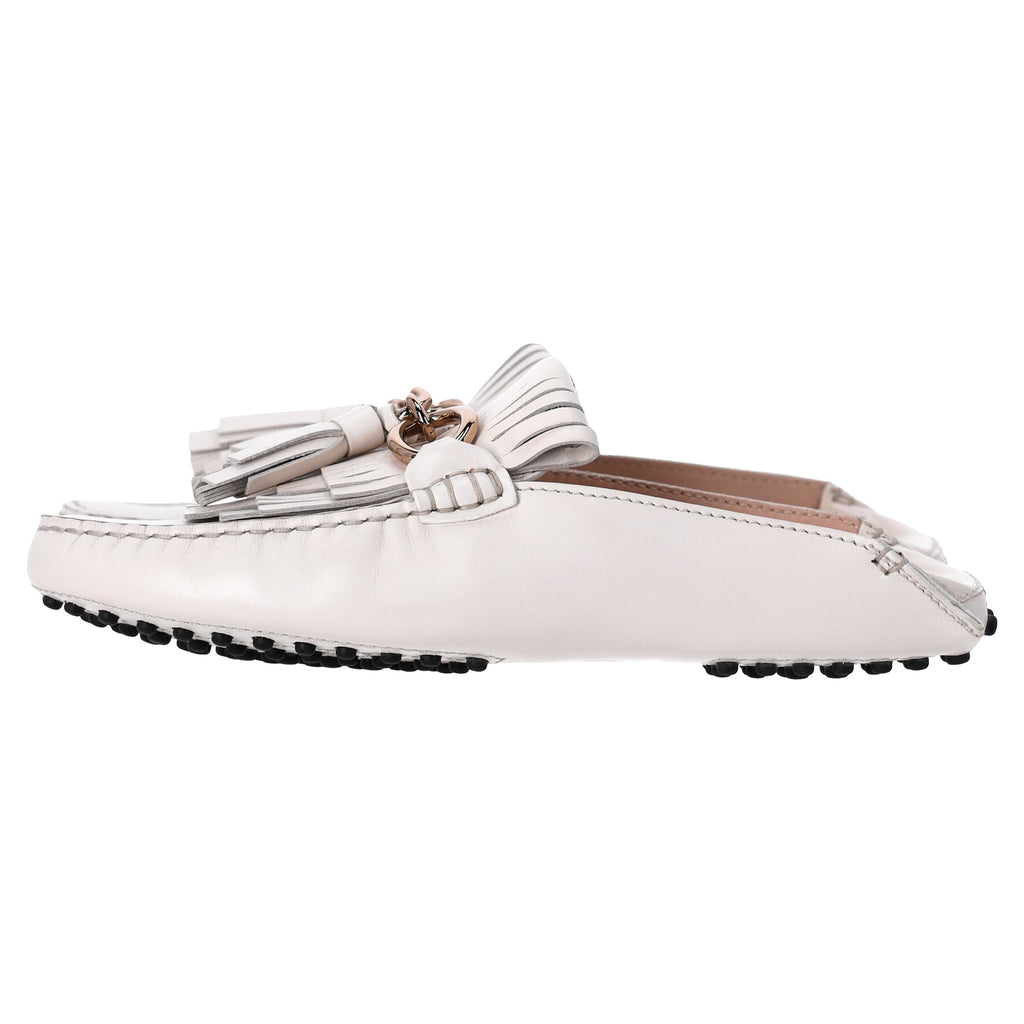 Women's  Tod's Tassel and Chain Detail Loafers in White Leather
