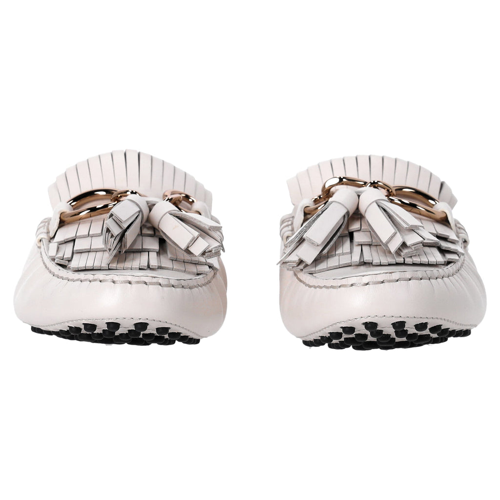 Women's  Tod's Tassel and Chain Detail Loafers in White Leather