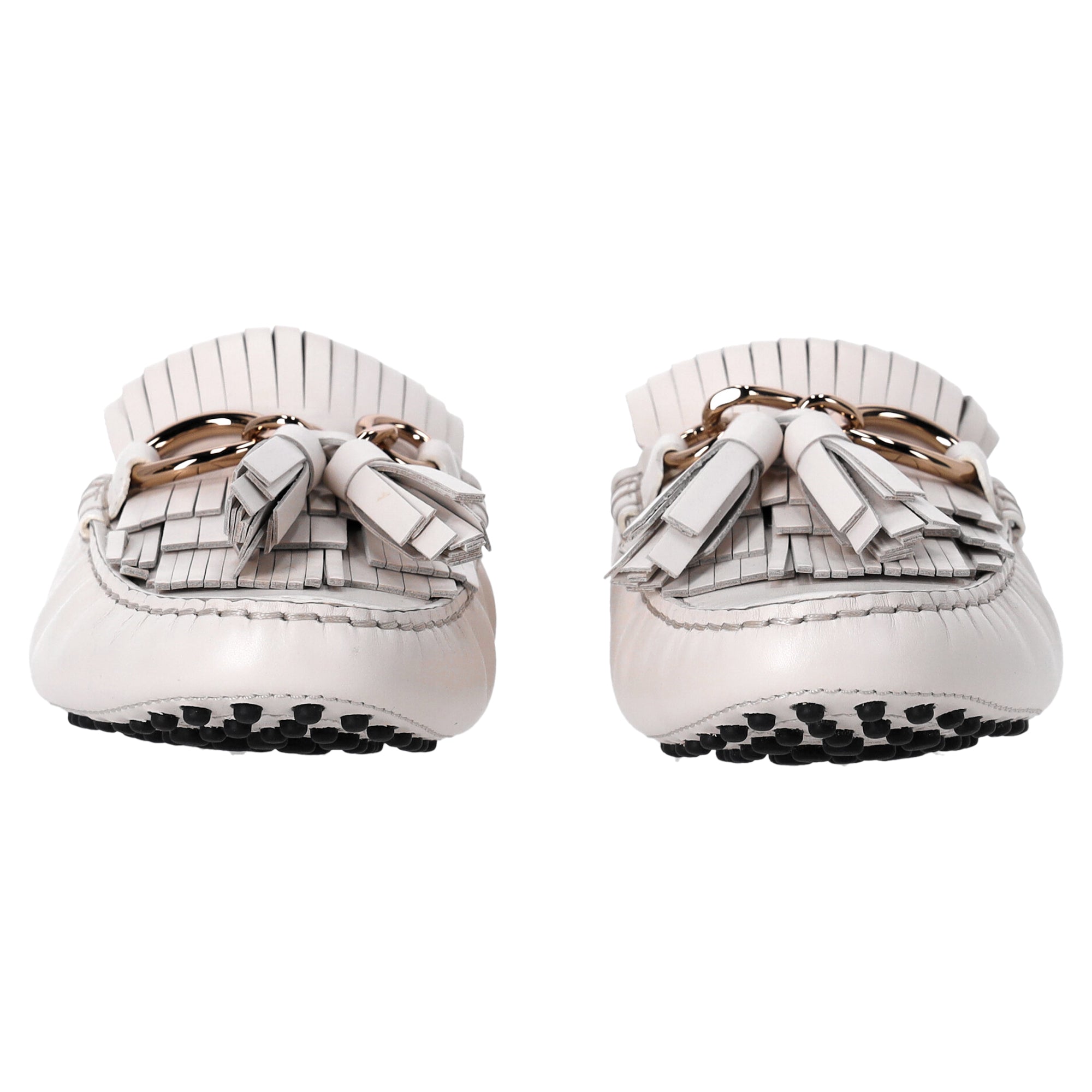 Women's  Tod's Tassel and Chain Detail Loafers in White Leather