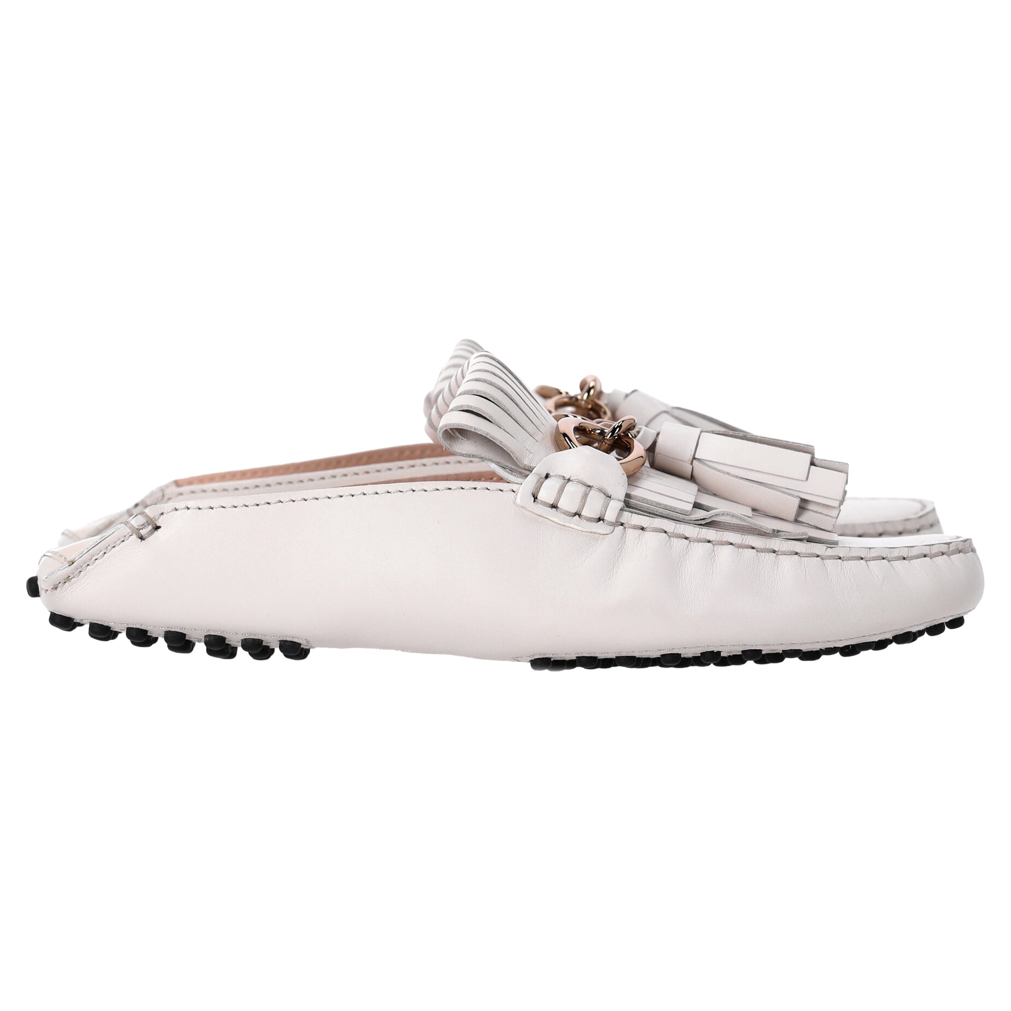 Women's  Tod's Tassel and Chain Detail Loafers in White Leather