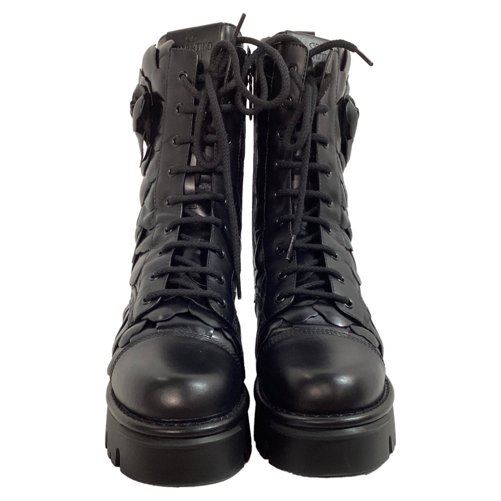 Valentino Garavani Atelier 03 Rose Edition Combat Boots in Black Leather