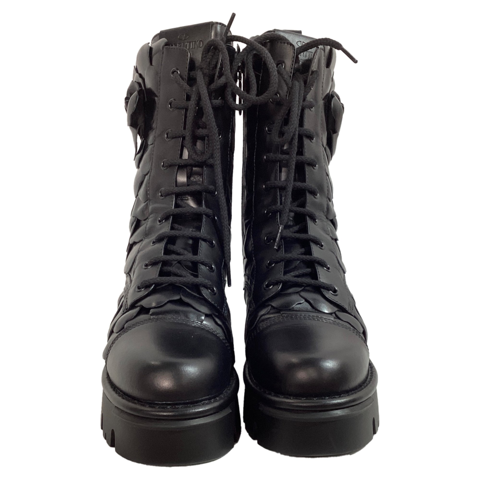 Valentino Garavani Atelier 03 Rose Edition Combat Boots in Black Leather