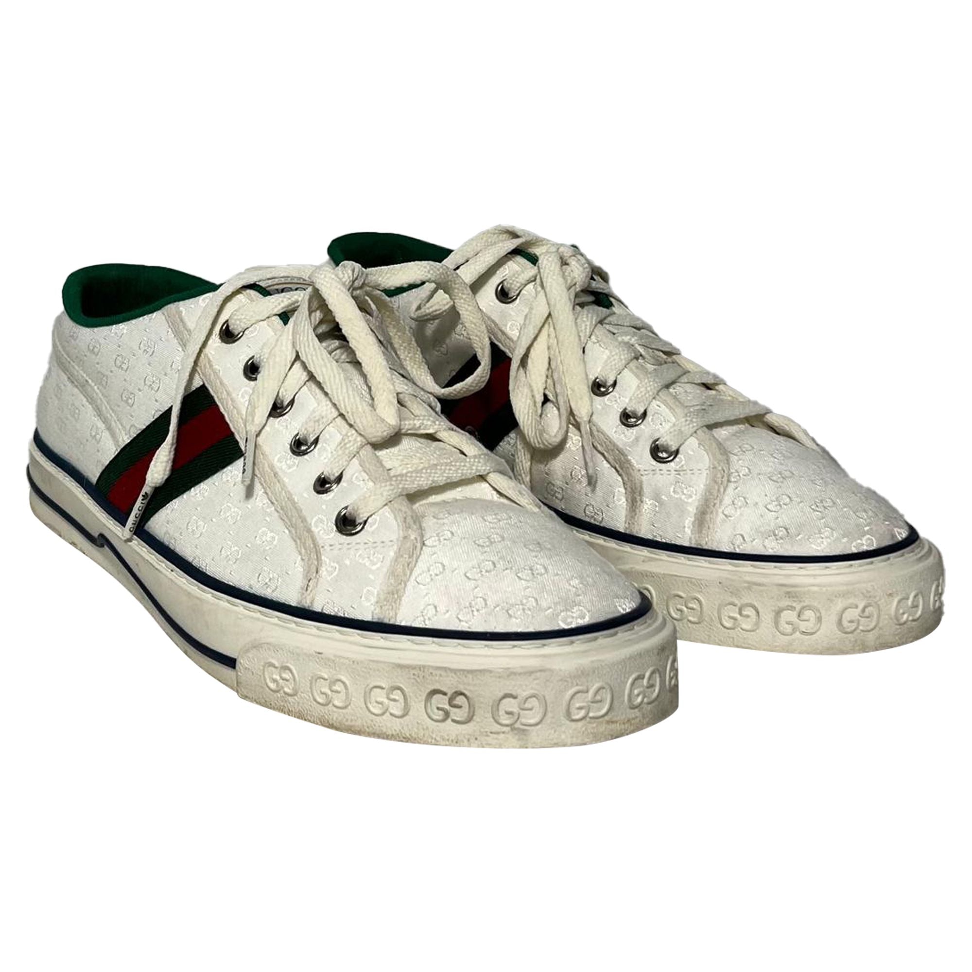 Gucci Tennis 1977 GG Low-Top Sneakers in White Canvas