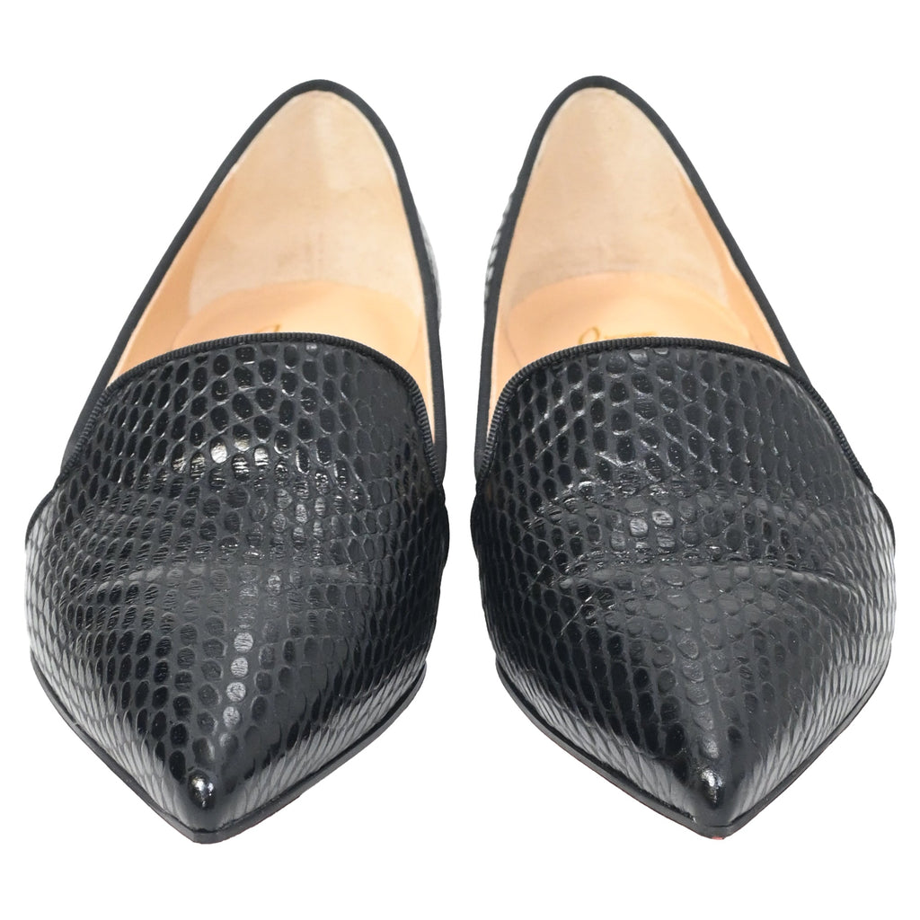 Christian Louboutin Kashasha Lizard Embossed Ballet Flats in Black Calf Leather