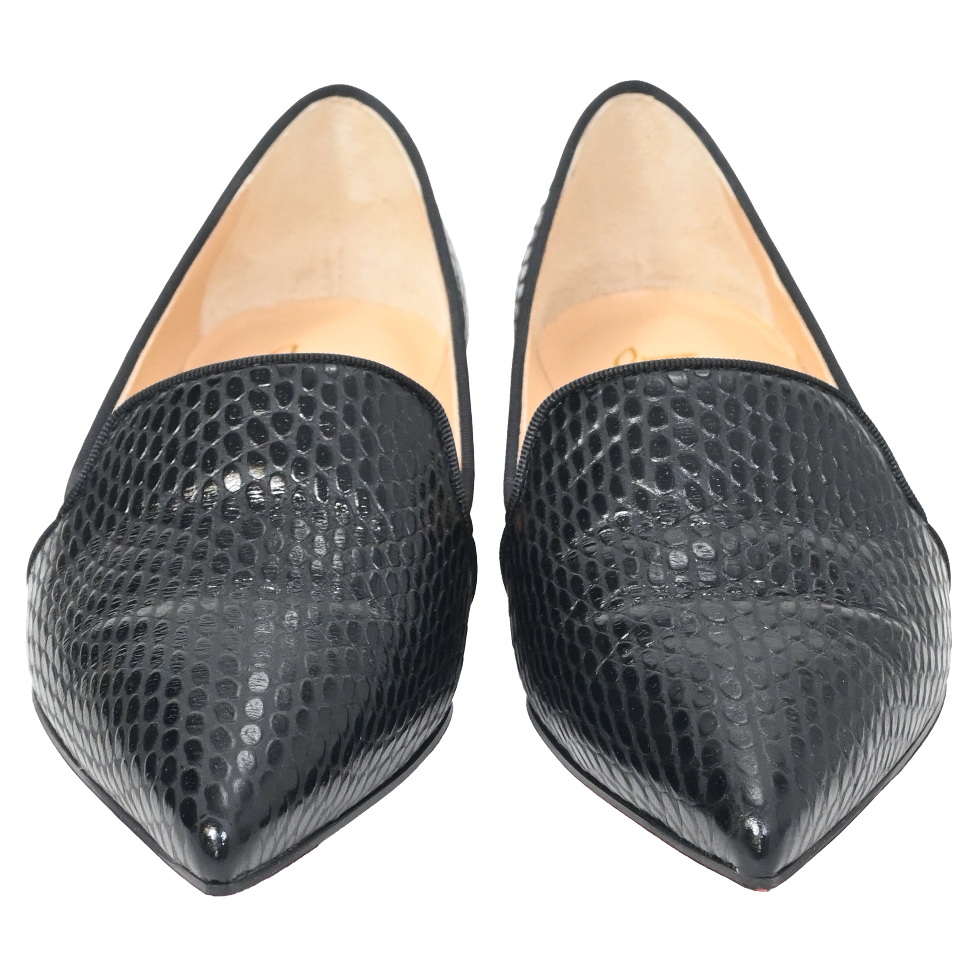 Christian Louboutin Kashasha Lizard Embossed Ballet Flats in Black Calf Leather