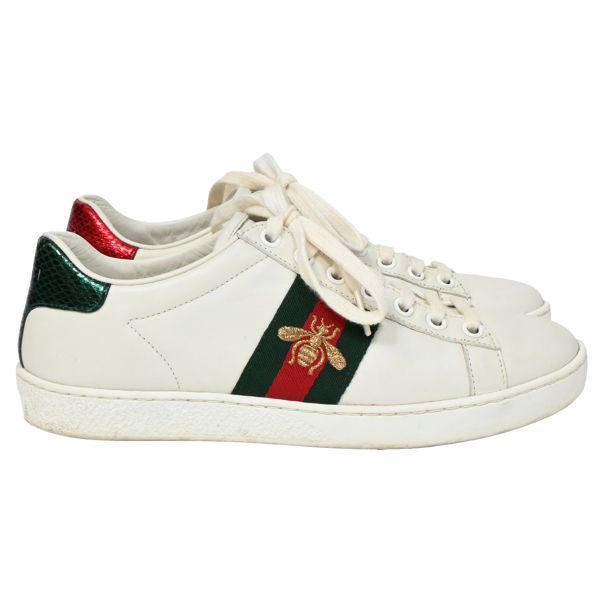 Gucci Ace Sneakers with Bee in White Leather
