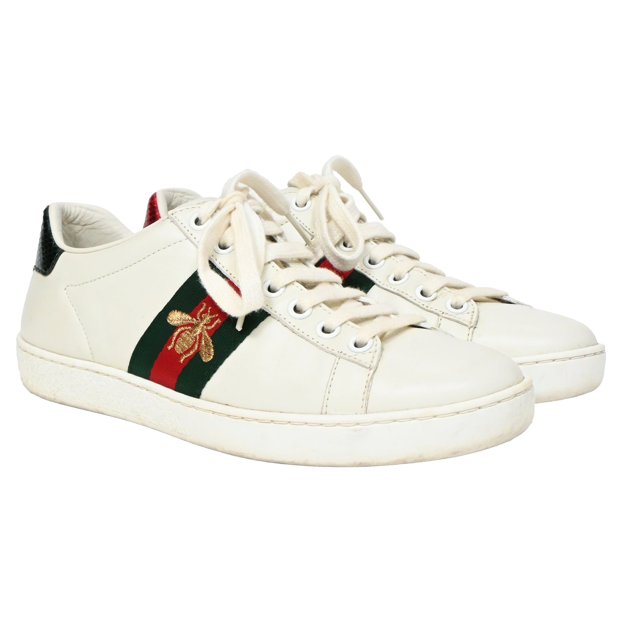 Gucci Ace Sneakers with Bee in White Leather