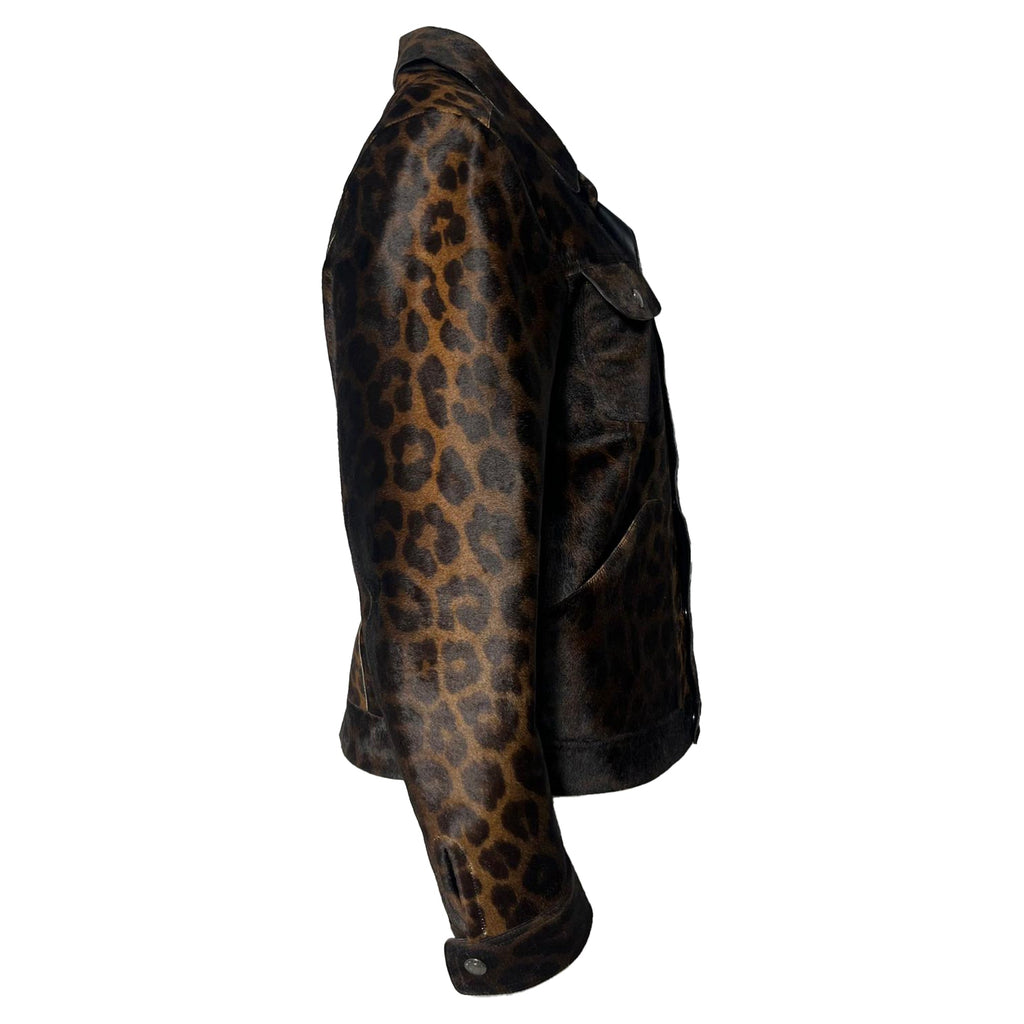 Tom Ford Leopard Print Buttoned Jacket with Pockets in Brown Calf Hair