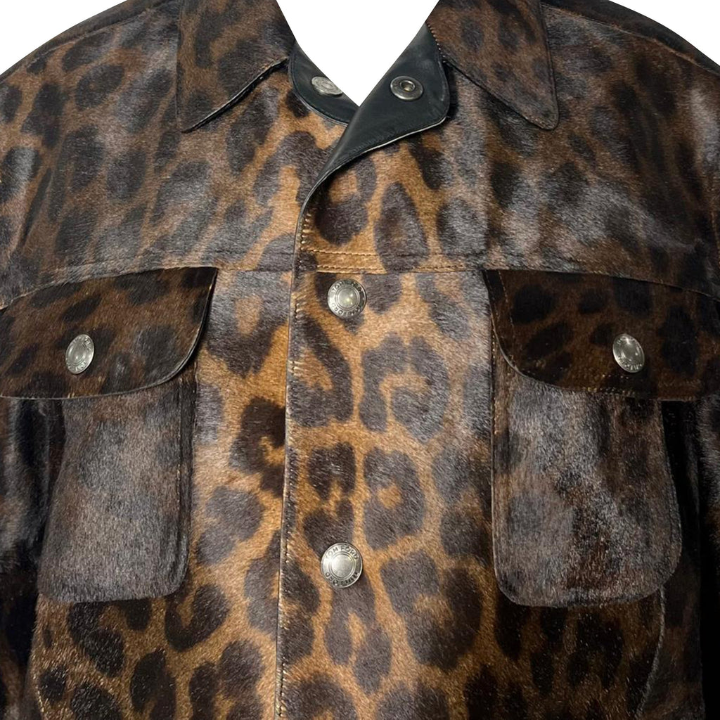 Tom Ford Leopard Print Buttoned Jacket with Pockets in Brown Calf Hair